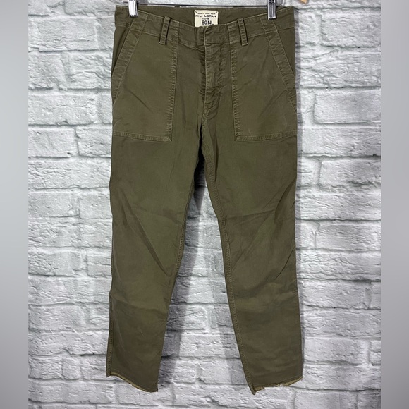 NILI LOTAN ‘Jenna’ Cropped Raw-Edge Cotton Twill Pants Olive Green US 2 - Picture 3 of 11